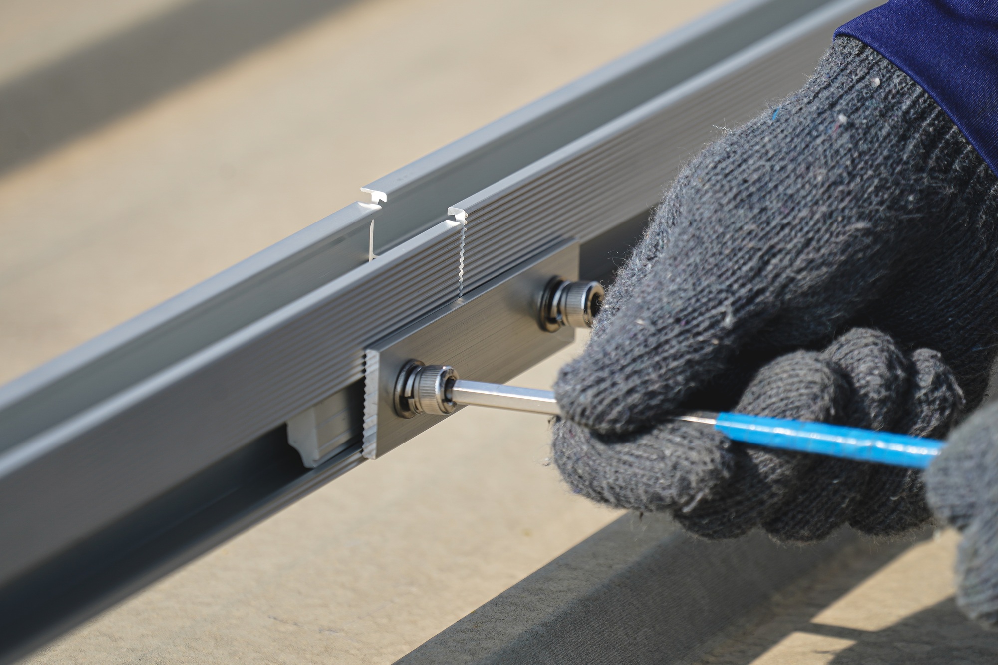 Install aluminum rails to support for solar cell panels.